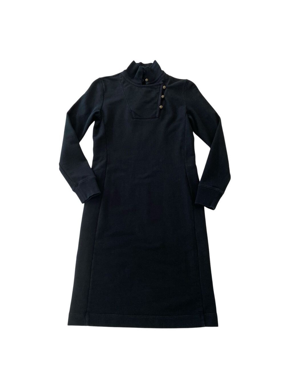 Lauren Ralph Lauren black fleece dress long sleeves asymmetric buttons collar XS